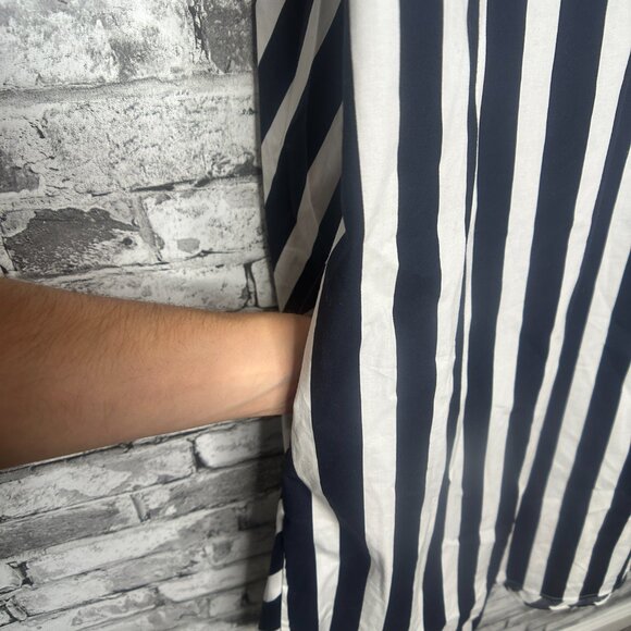 EUC COS Twist Back White and Navy Vertical Striped Dress Size 12 - Picture 5 of 16